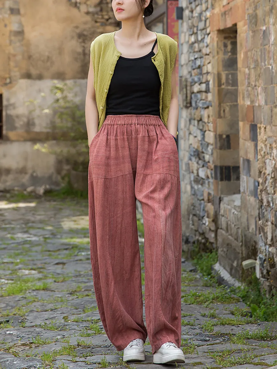 Women Summer Retro Pure Color 100%Linen Harem Pants
