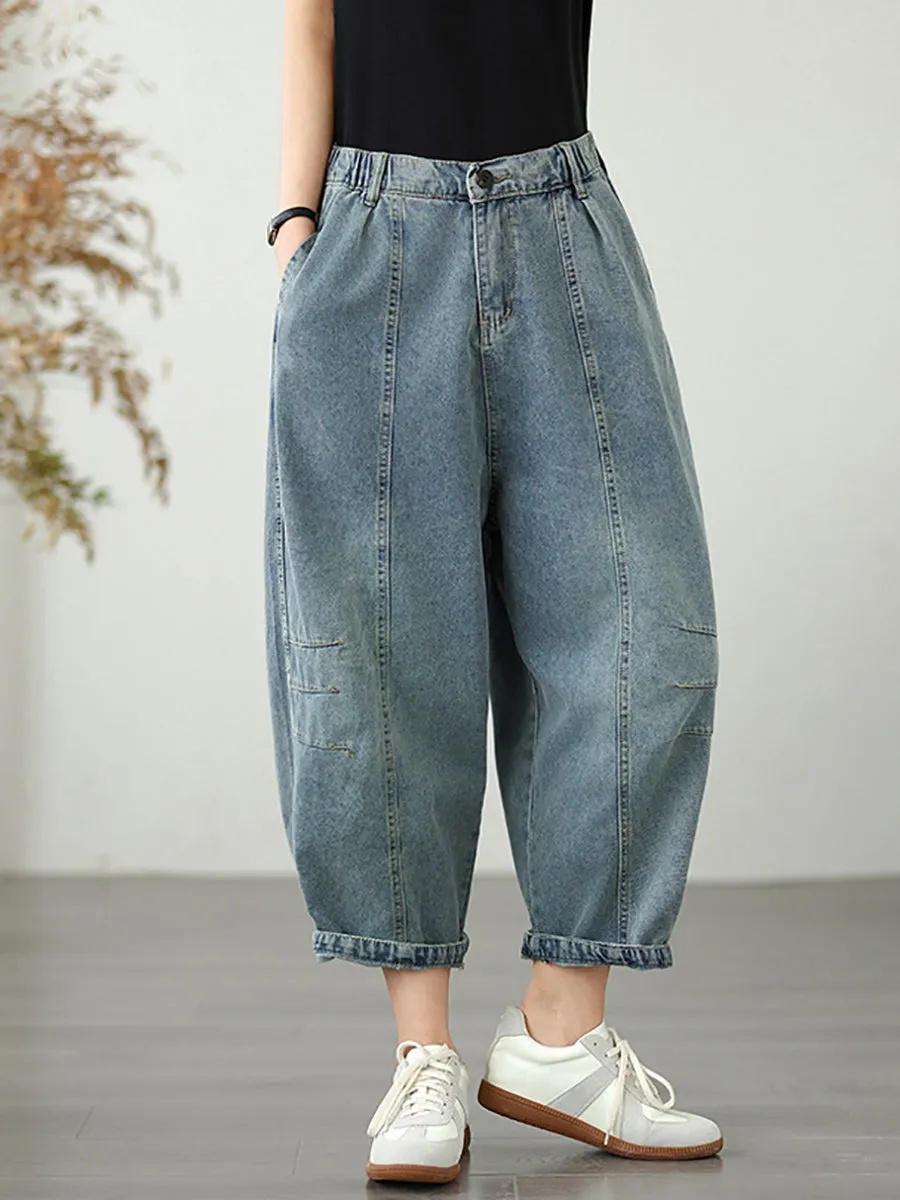 Women Summer Vintage Spliced Denim Harem Pants