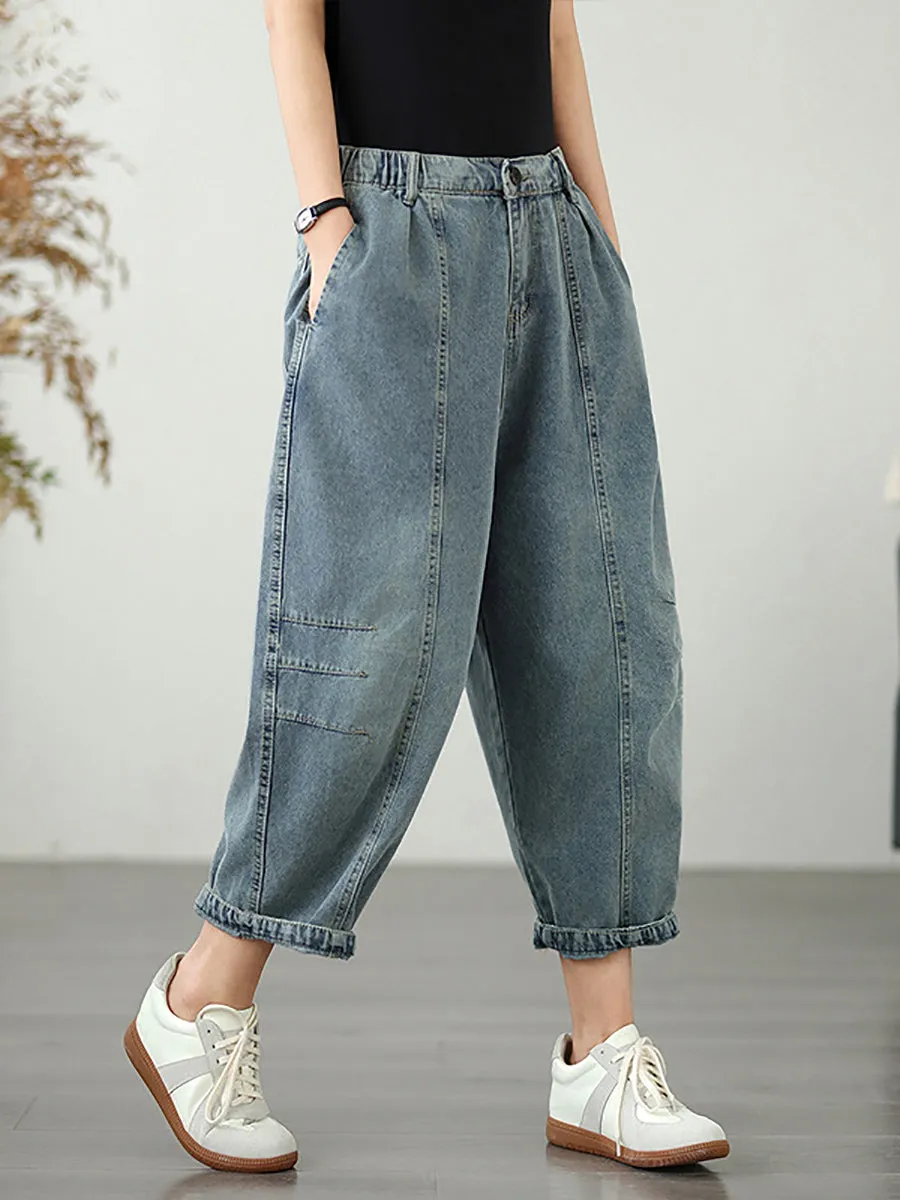 Women Summer Vintage Spliced Denim Harem Pants