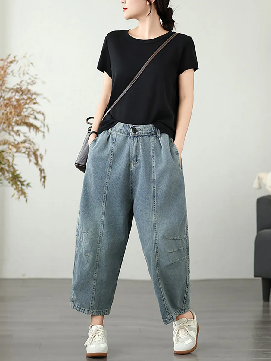 Women Summer Vintage Spliced Denim Harem Pants