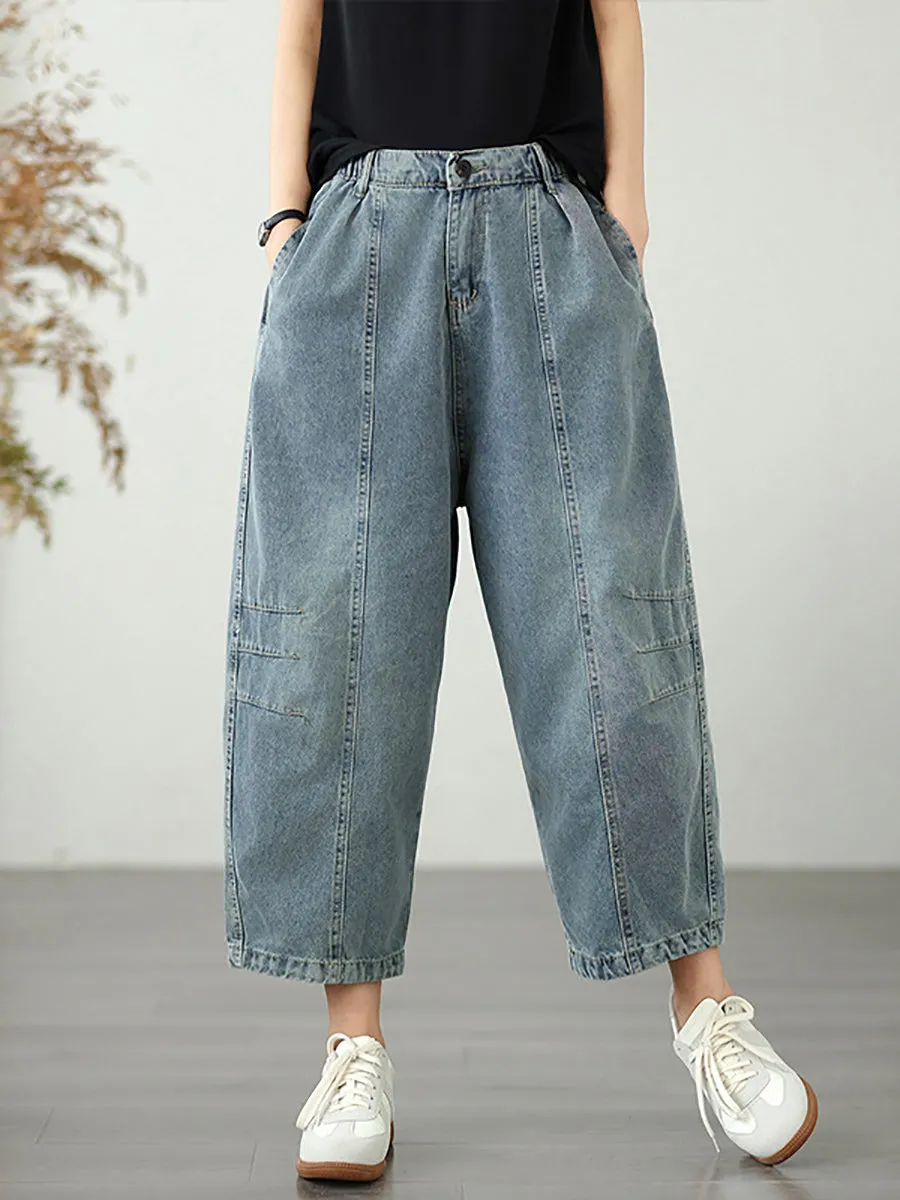 Women Summer Vintage Spliced Denim Harem Pants