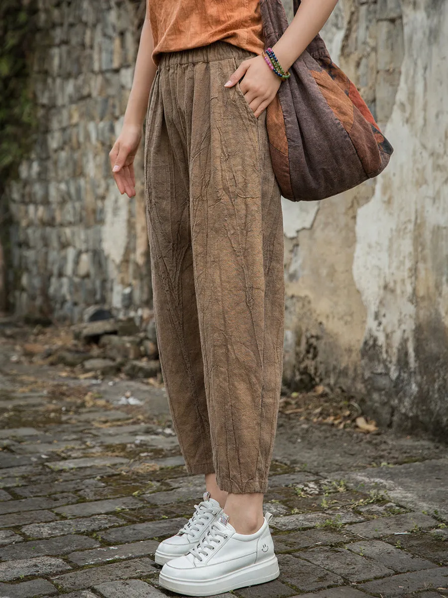 Women Summer Worn Tie-dye Ramie Harem Pants