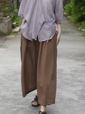 Women Vintage Solid Artsy Straight Pants