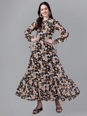 Women western wear black and white Maxi Dress