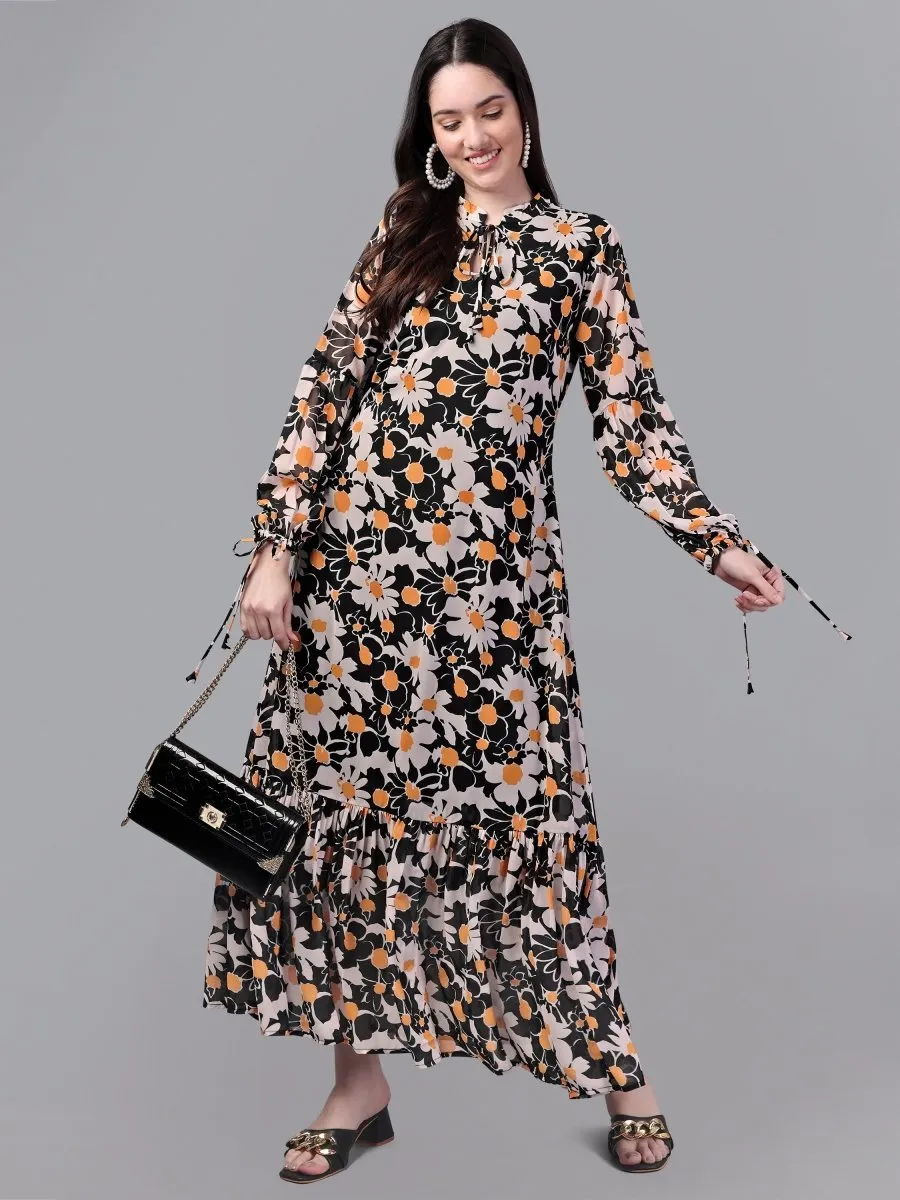 Women western wear black and white Maxi Dress