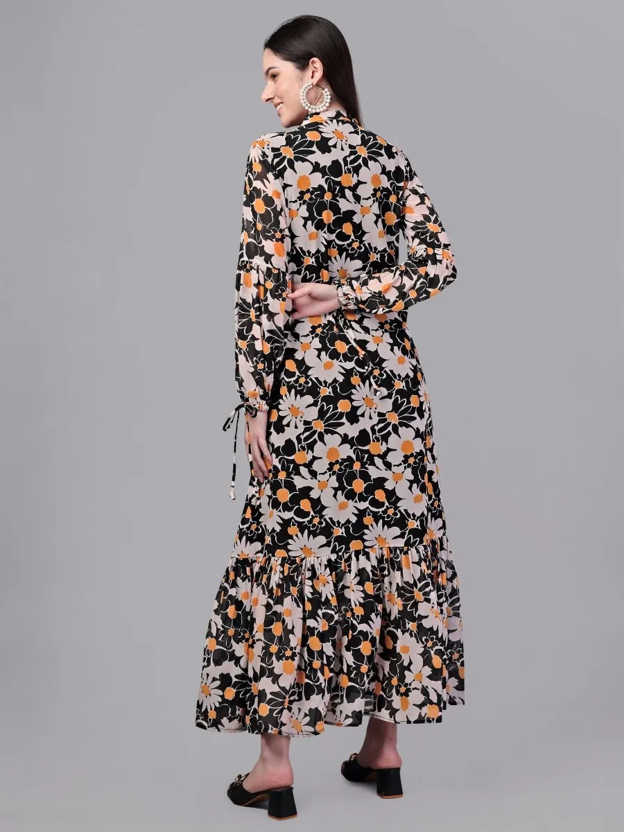 Women western wear black and white Maxi Dress