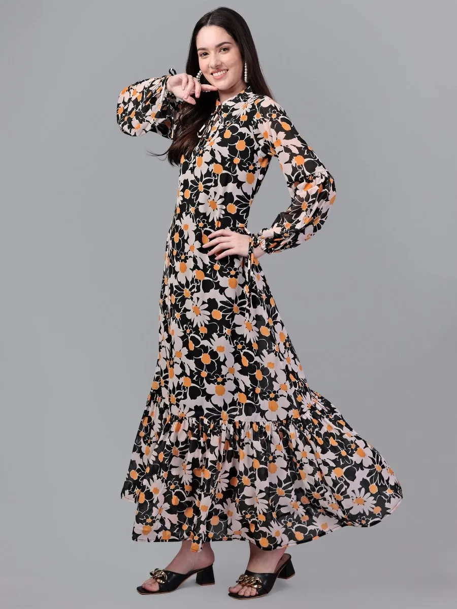 Women western wear black and white Maxi Dress