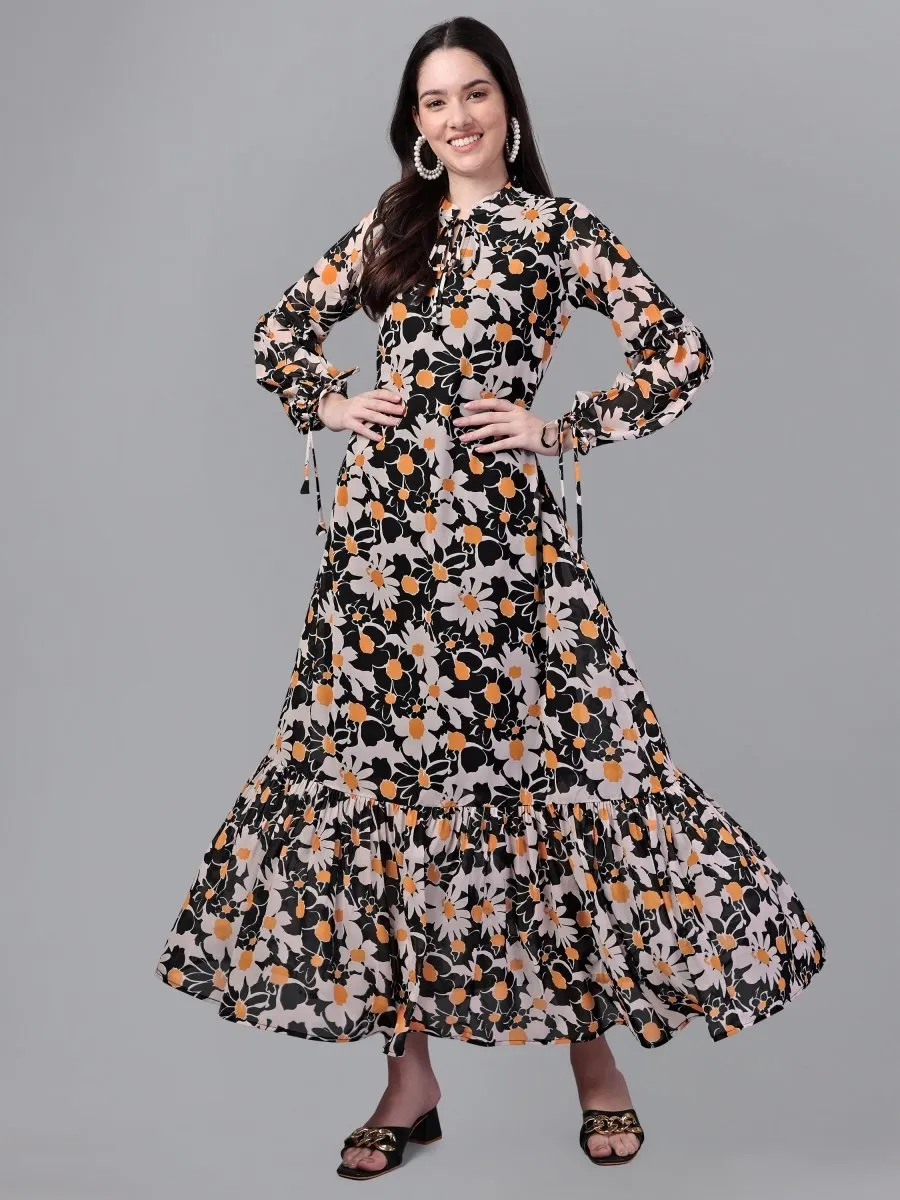 Women western wear black and white Maxi Dress