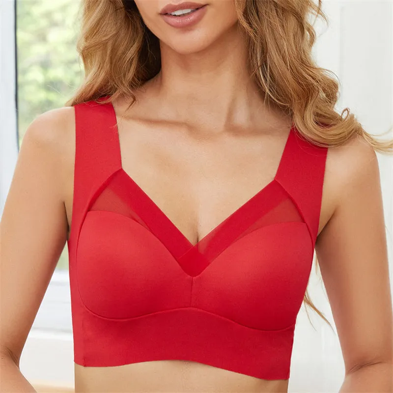 Women's Comfort Seamless Lace Mesh Wide Straps Bra