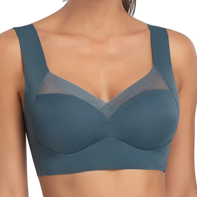 Women's Comfort Seamless Lace Mesh Wide Straps Bra