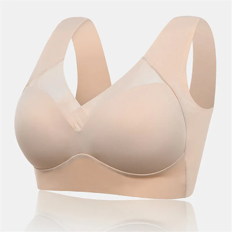 Women's Comfort Seamless Lace Mesh Wide Straps Bra