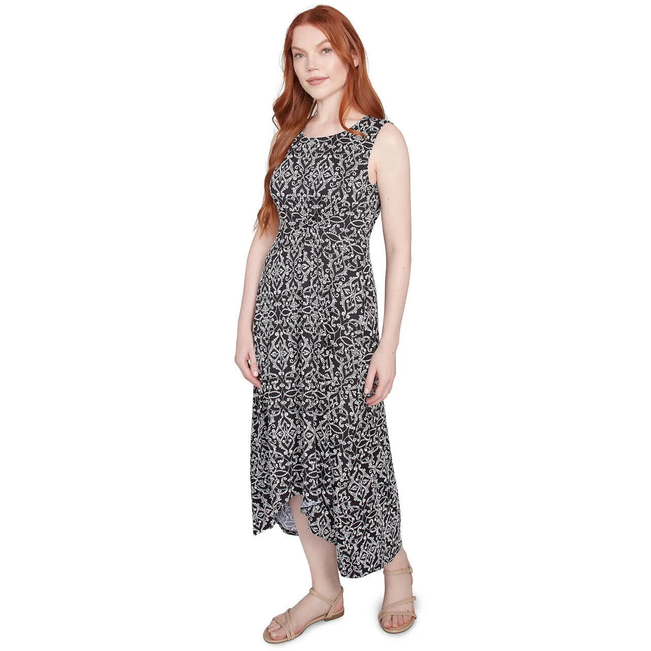 Women's Etched Medallion Puff Print High Low Dress - 42482