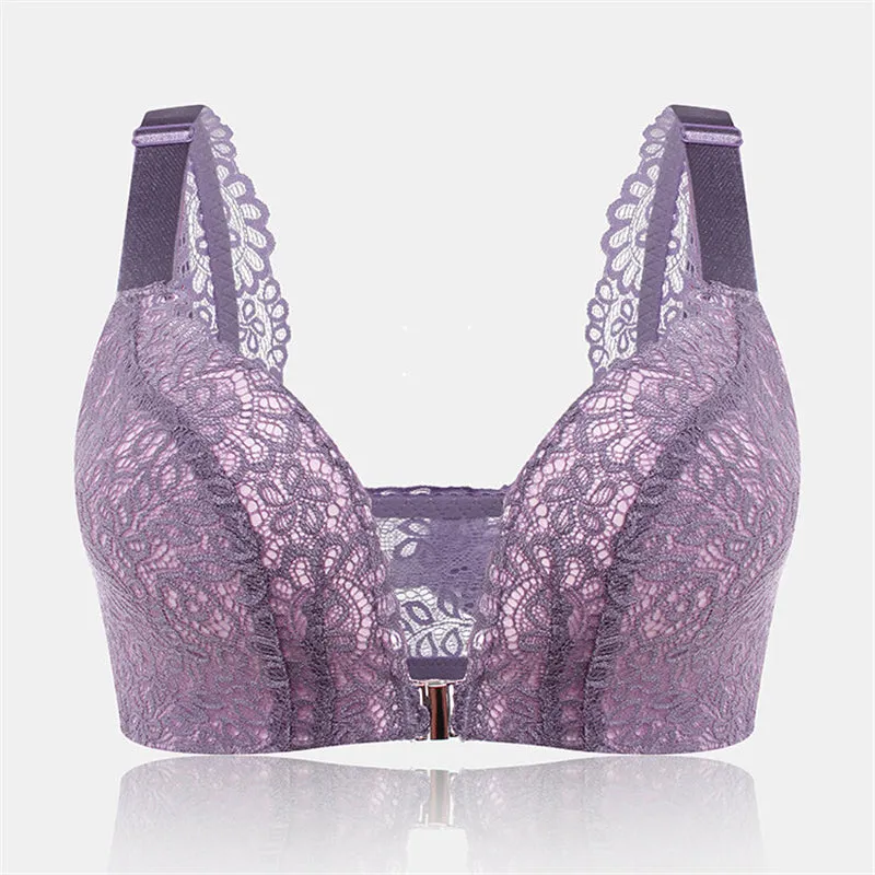 Women's Front Closure Lightly Lined Lace Bralette - Red