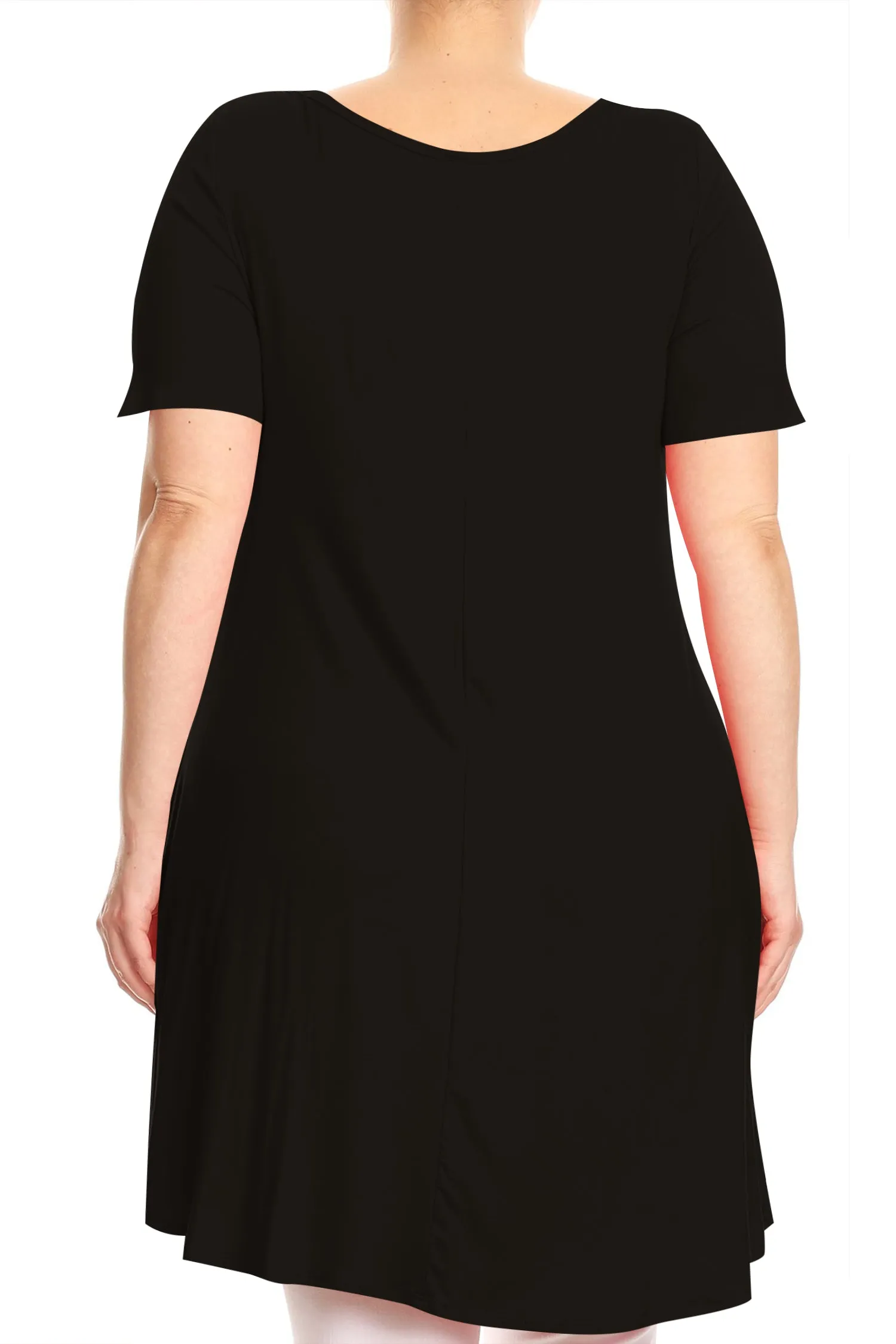 Women's Plus Size Casual A-Line Short Sleeves V-Neck Solid Relaxed Fit Tunic Tee Top