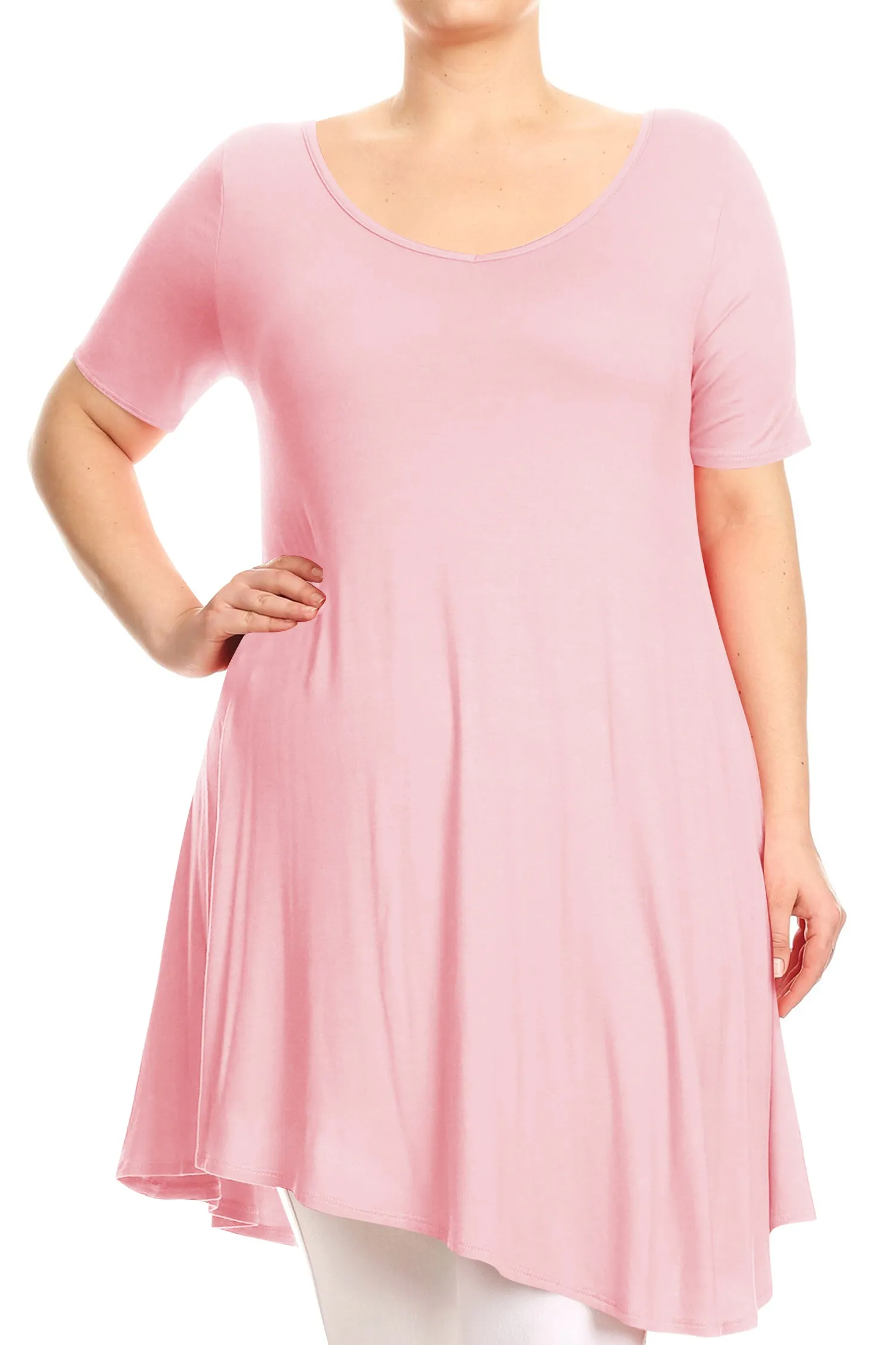 Women's Plus Size Casual A-Line Short Sleeves V-Neck Solid Relaxed Fit Tunic Tee Top