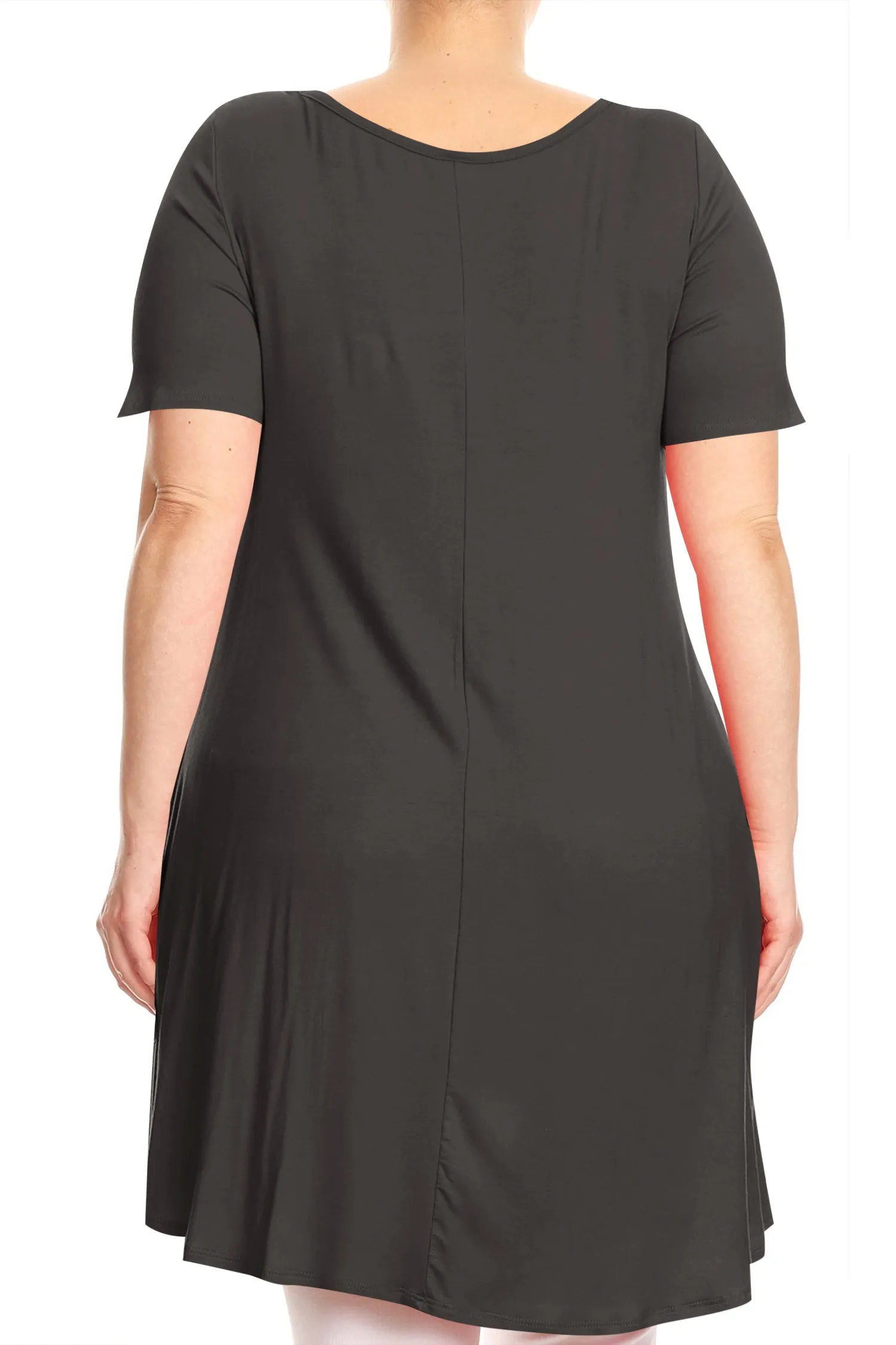 Women's Plus Size Casual A-Line Short Sleeves V-Neck Solid Relaxed Fit Tunic Tee Top