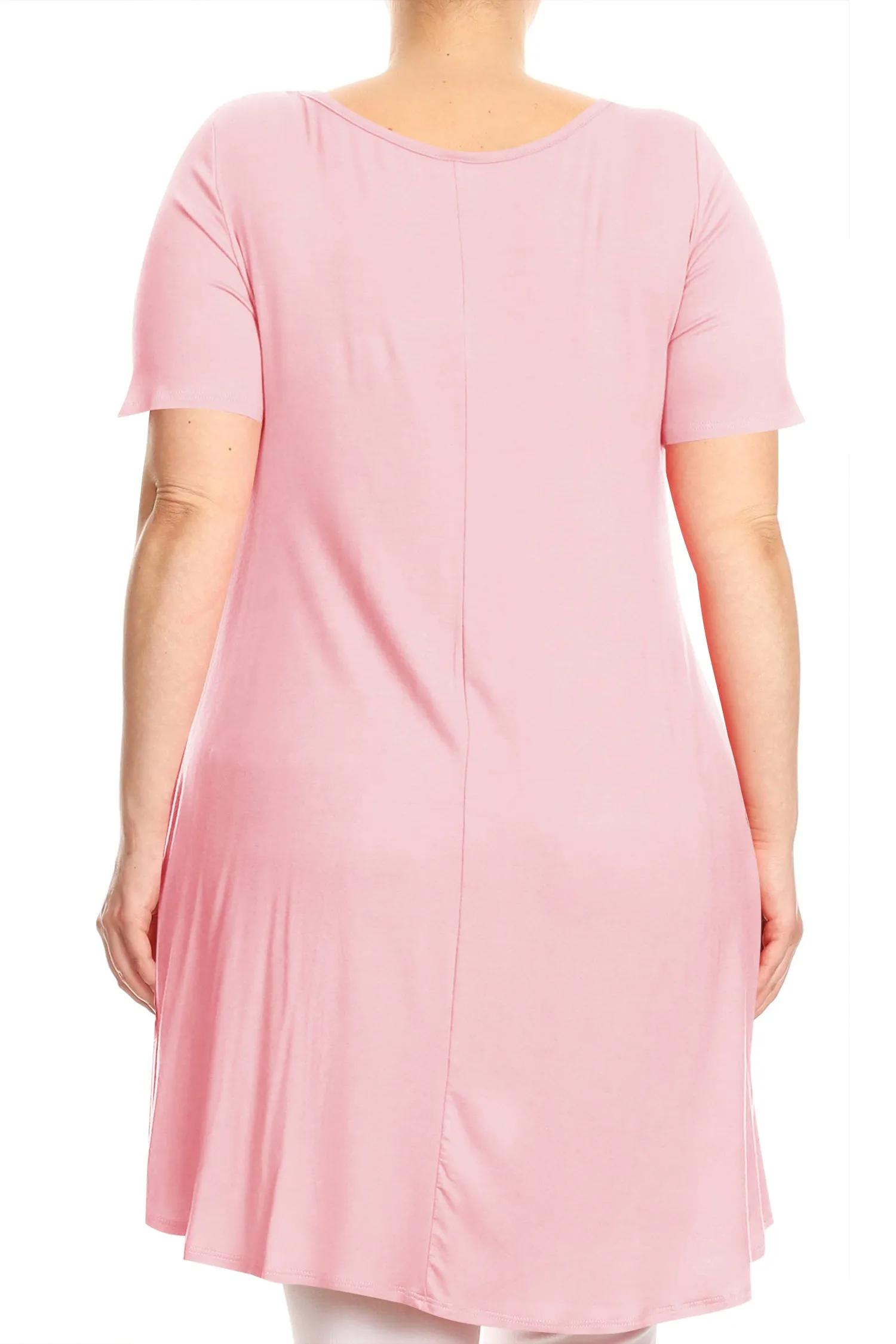 Women's Plus Size Casual A-Line Short Sleeves V-Neck Solid Relaxed Fit Tunic Tee Top