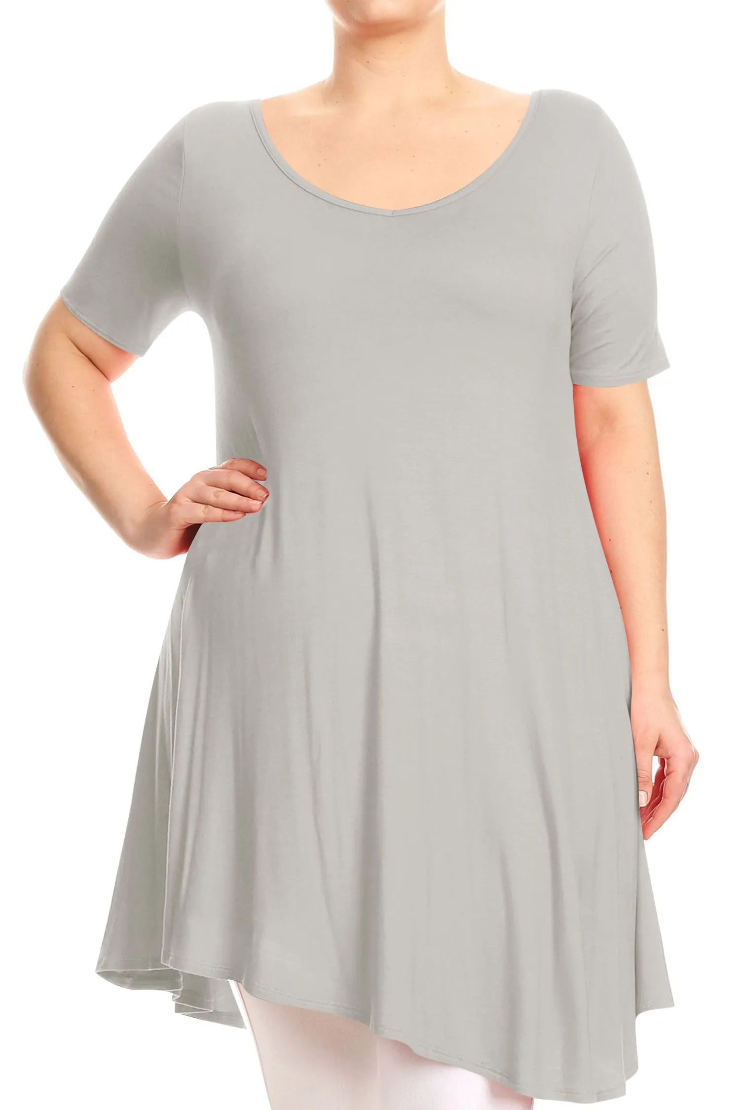 Women's Plus Size Casual A-Line Short Sleeves V-Neck Solid Relaxed Fit Tunic Tee Top