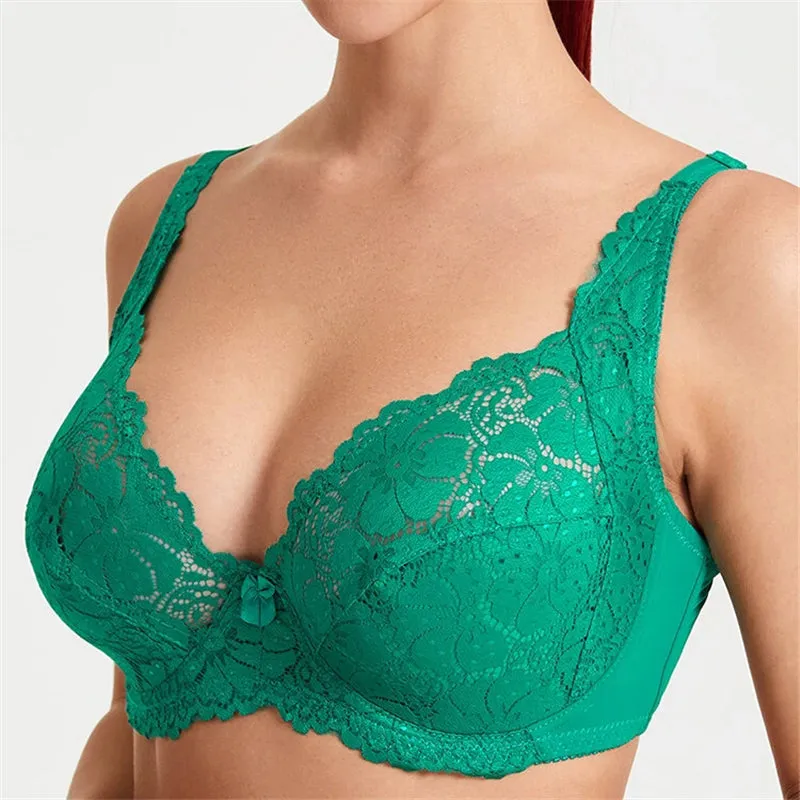 Women's Ultrathin Modal Floral Lace DDD Cup Bras - Blue