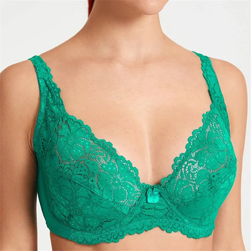 Women's Ultrathin Modal Floral Lace DDD Cup Bras - Blue
