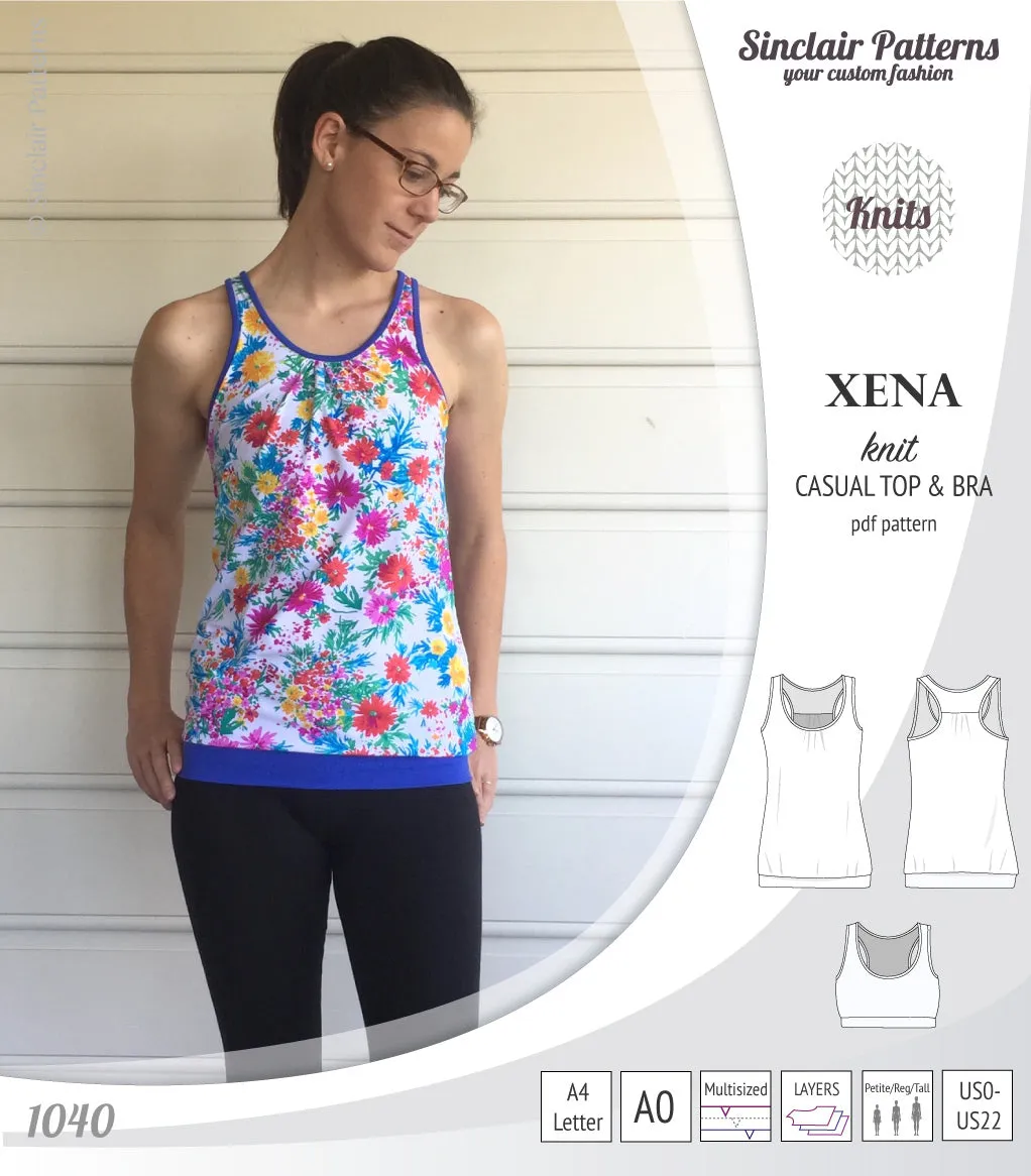 Xena casual racerback tank top with a built-in bra (PDF)