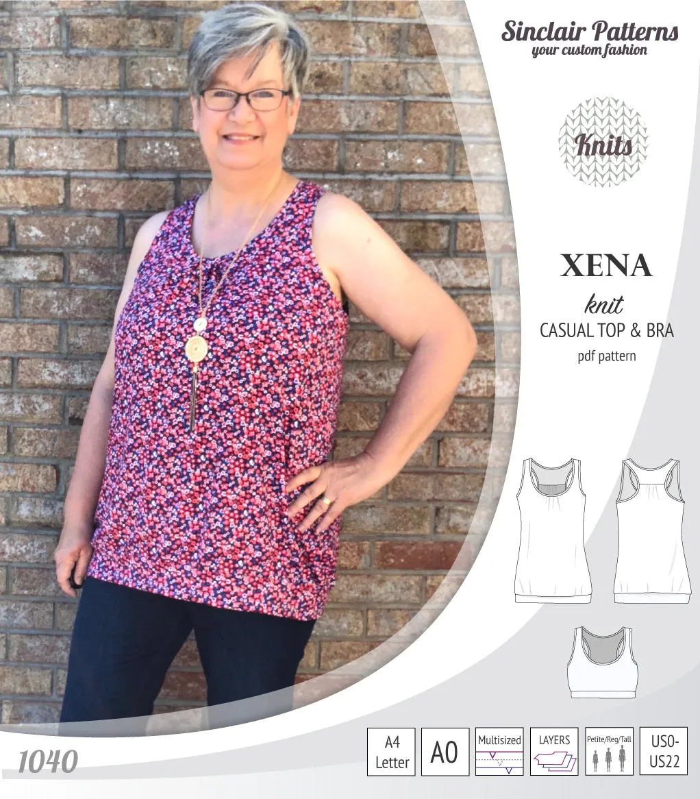 Xena casual racerback tank top with a built-in bra (PDF)