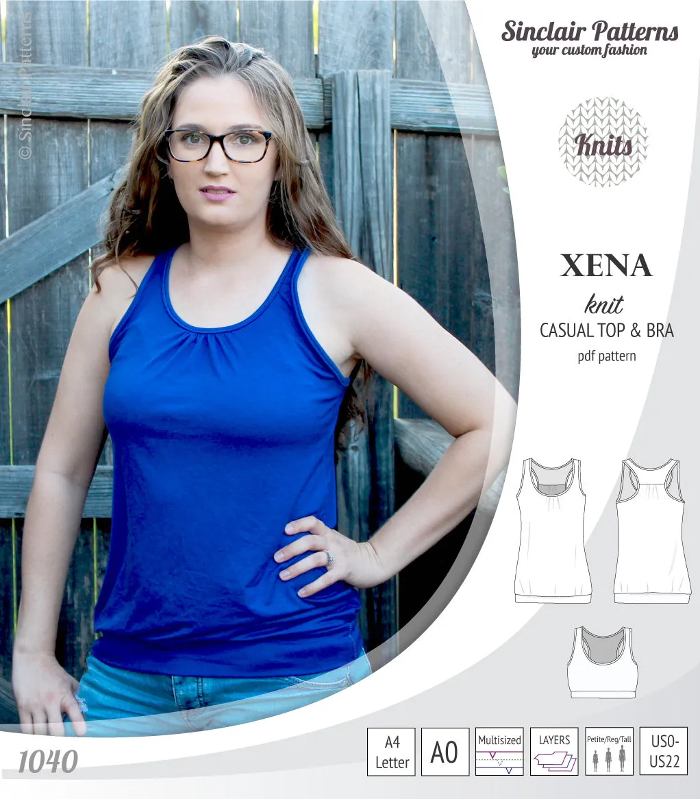Xena casual racerback tank top with a built-in bra (PDF)