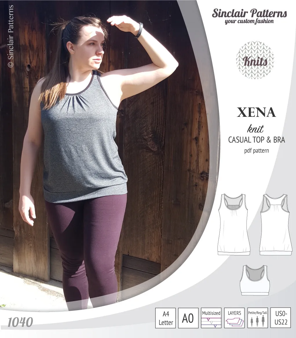 Xena casual racerback tank top with a built-in bra (PDF)