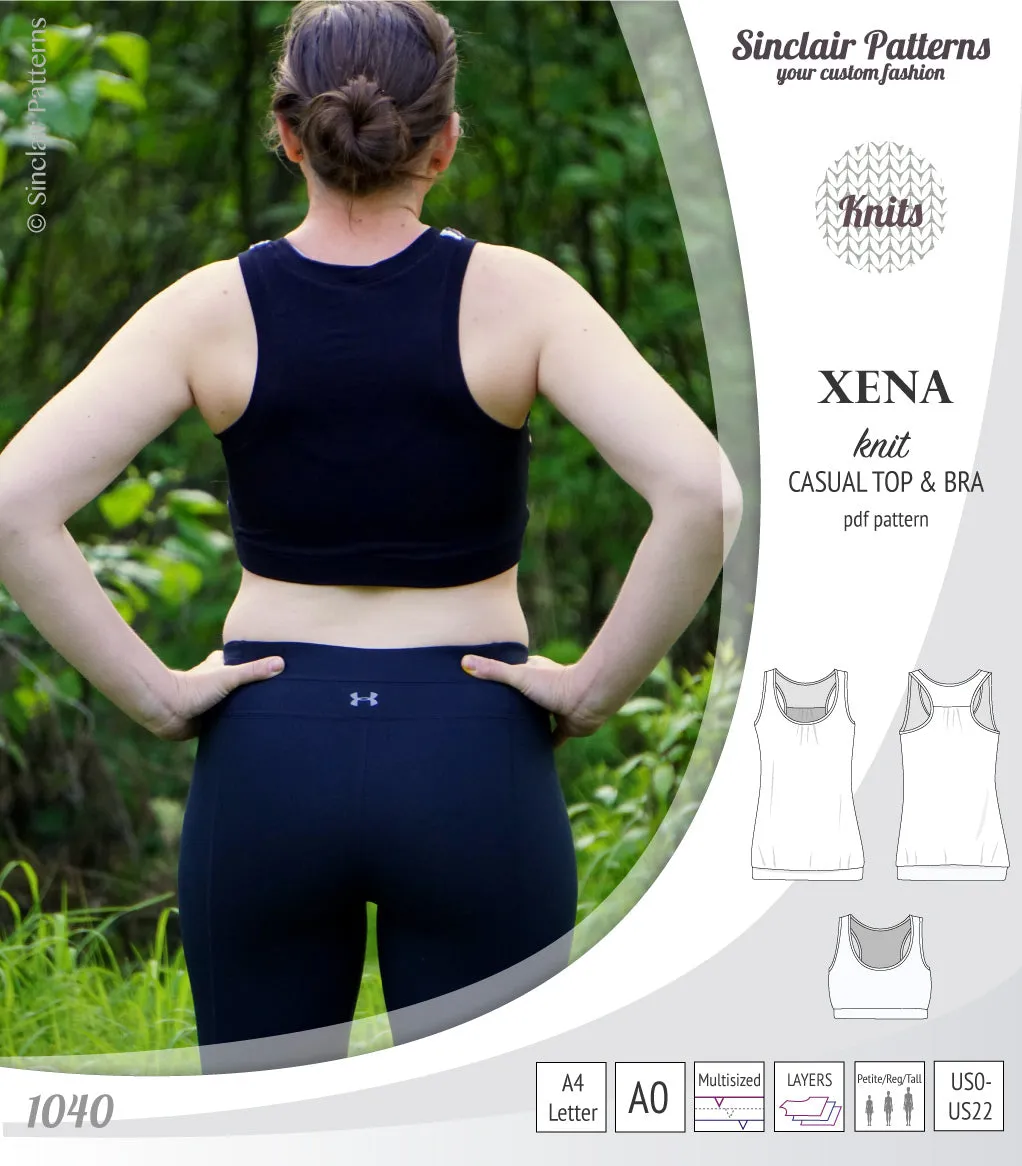 Xena casual racerback tank top with a built-in bra (PDF)