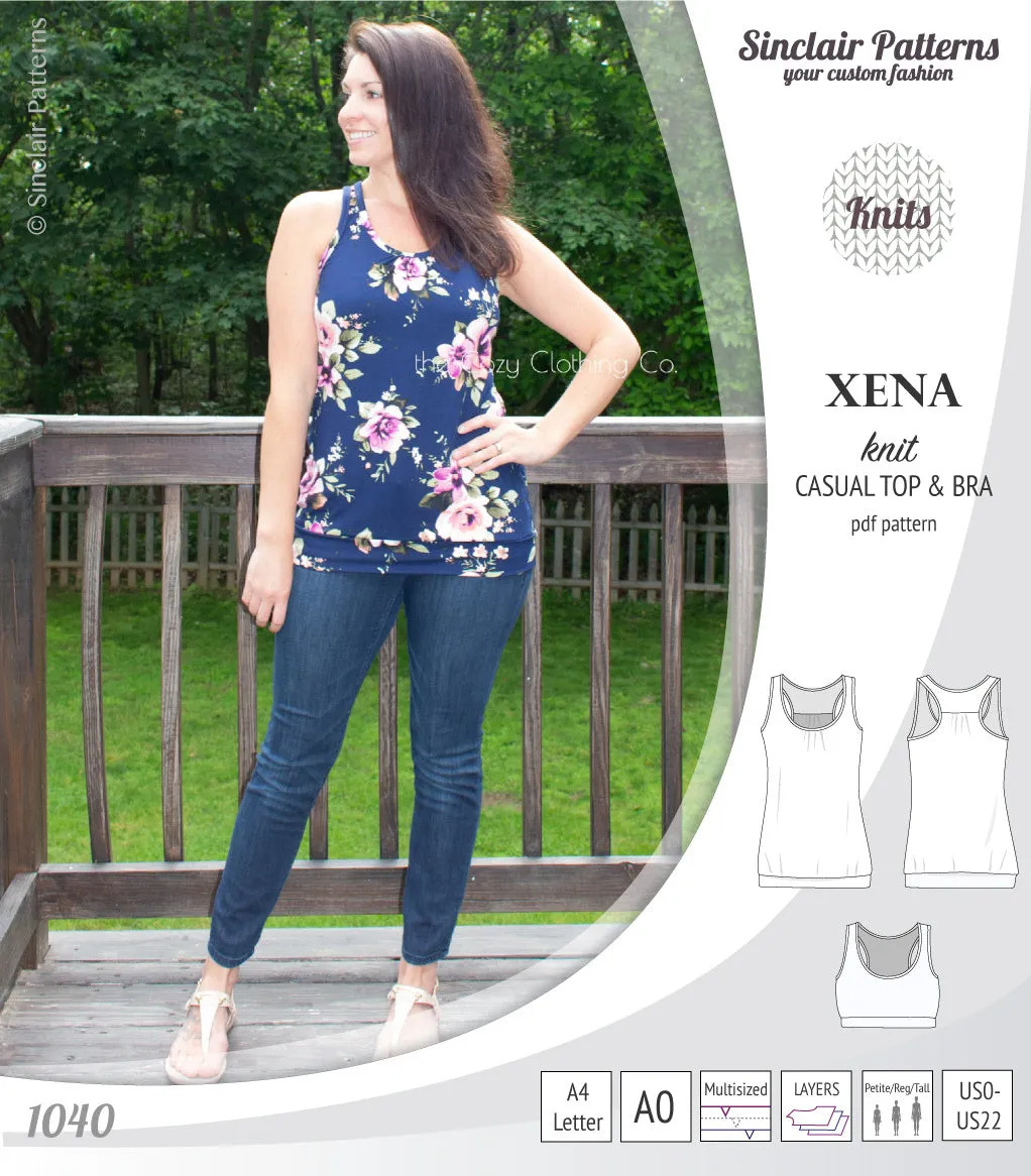 Xena casual racerback tank top with a built-in bra (PDF)