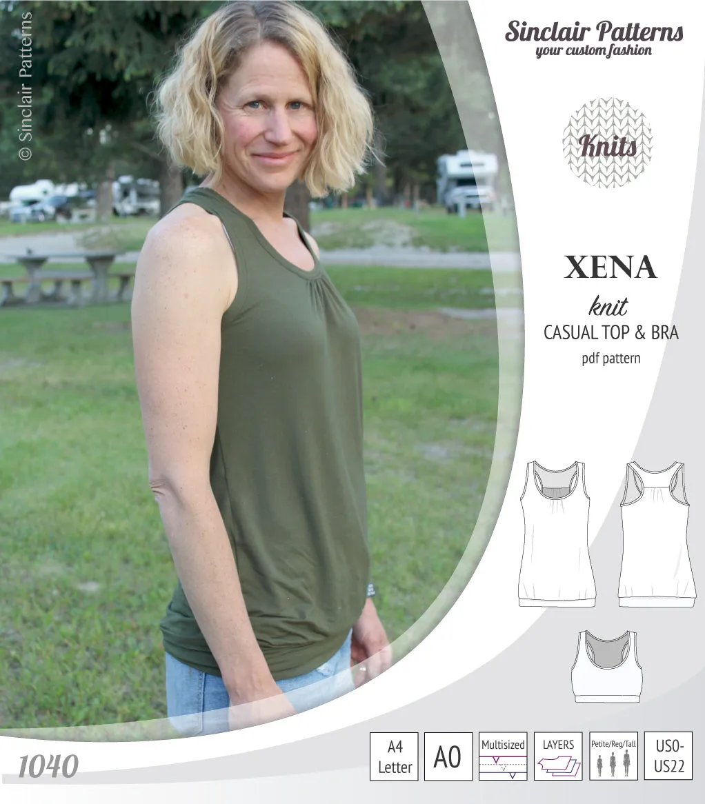 Xena casual racerback tank top with a built-in bra (PDF)