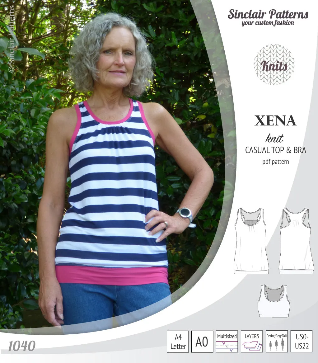 Xena casual racerback tank top with a built-in bra (PDF)