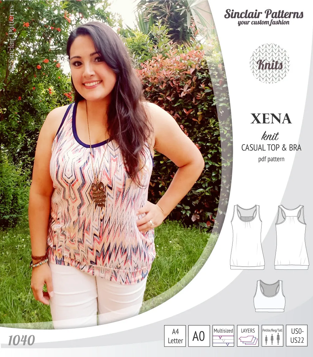 Xena casual racerback tank top with a built-in bra (PDF)