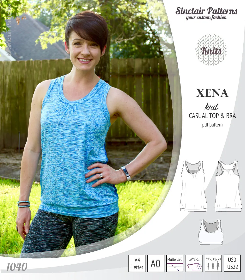 Xena casual racerback tank top with a built-in bra (PDF)