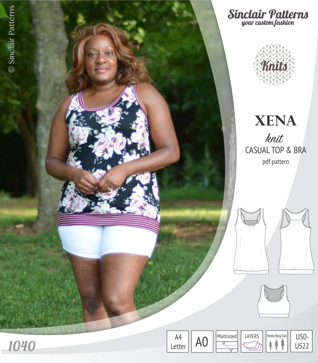 Xena casual racerback tank top with a built-in bra (PDF)