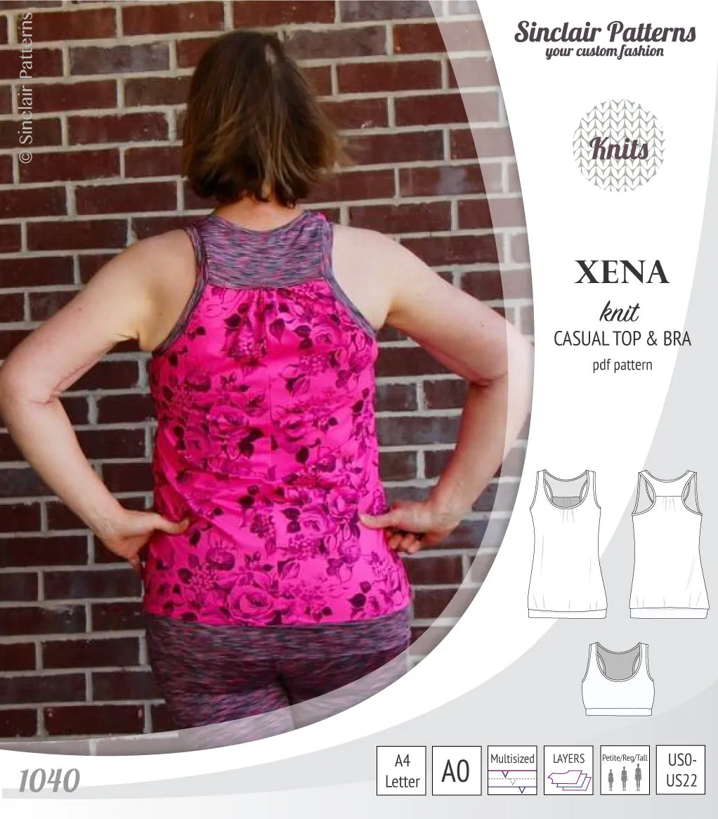 Xena casual racerback tank top with a built-in bra (PDF)