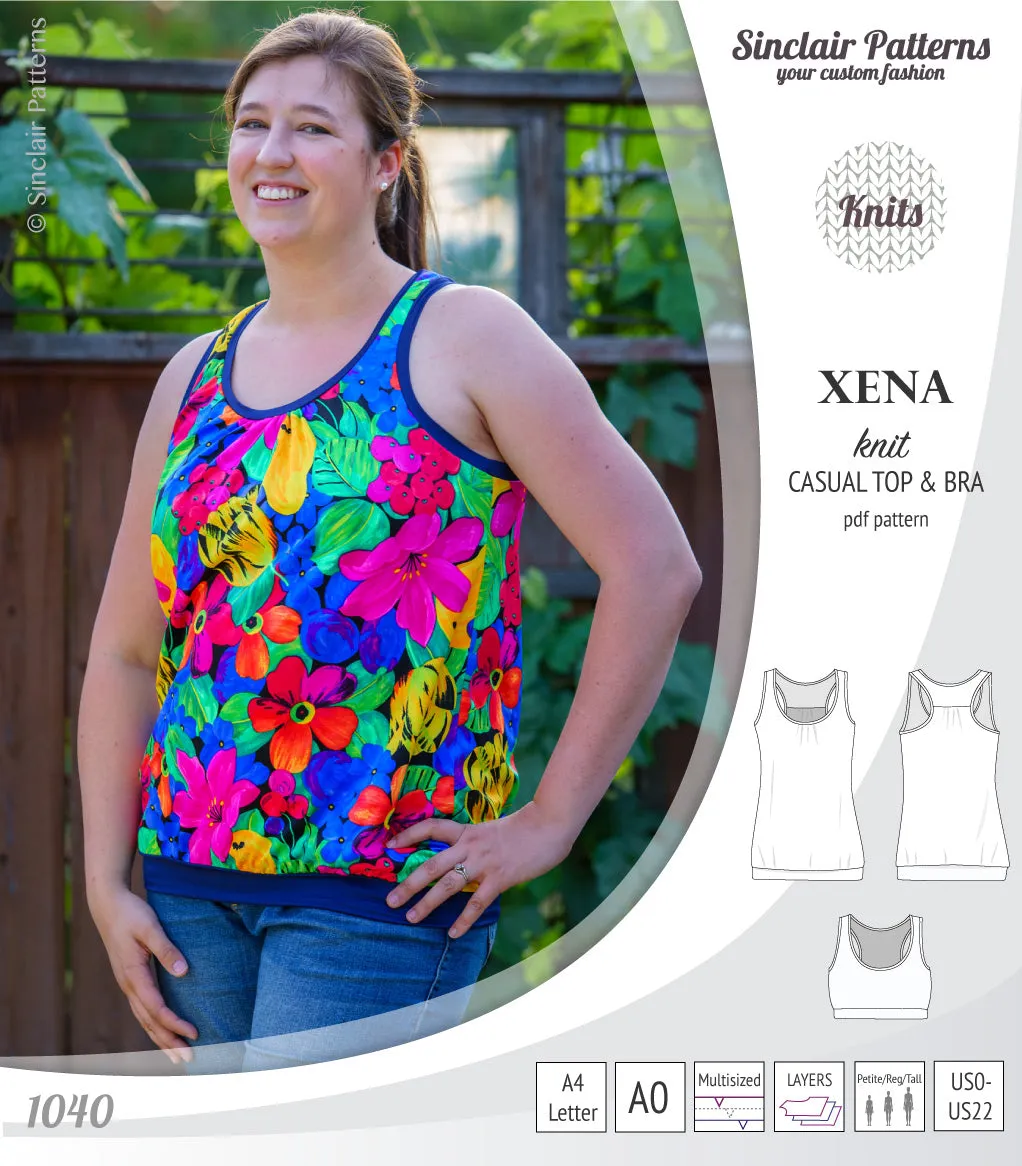 Xena casual racerback tank top with a built-in bra (PDF)