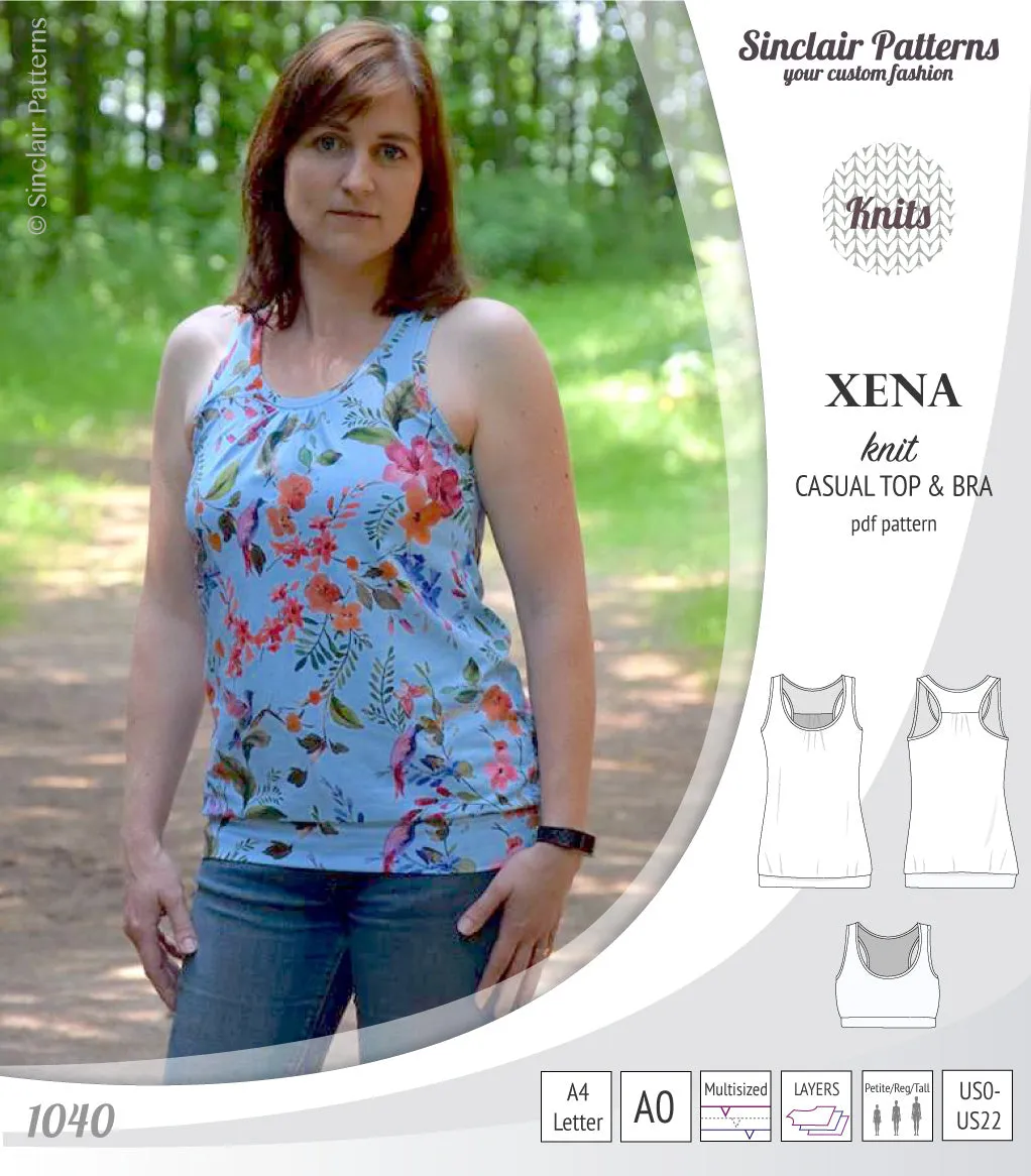 Xena casual racerback tank top with a built-in bra (PDF)