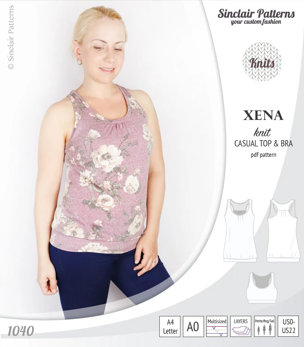 Xena casual racerback tank top with a built-in bra (PDF)