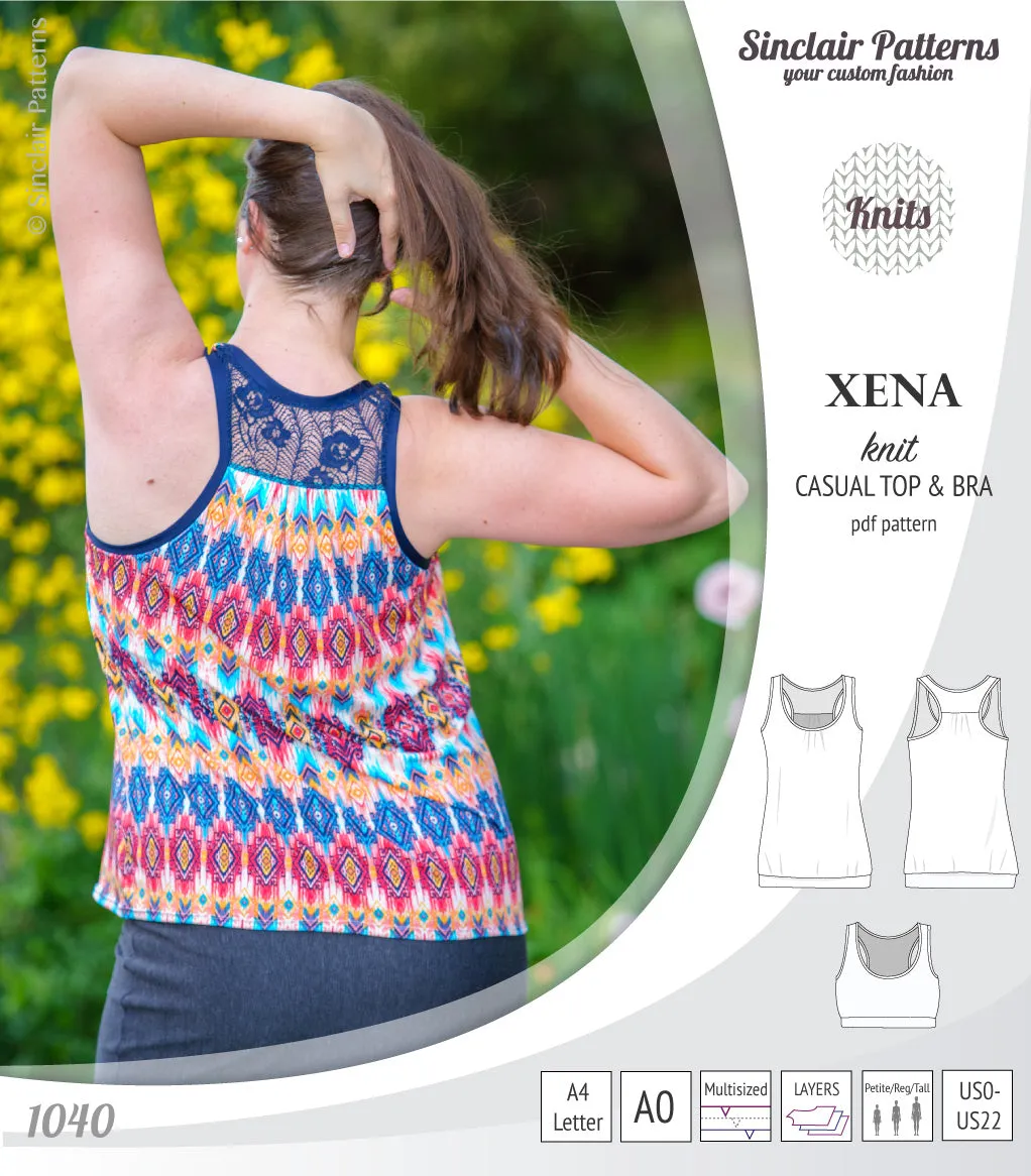 Xena casual racerback tank top with a built-in bra (PDF)