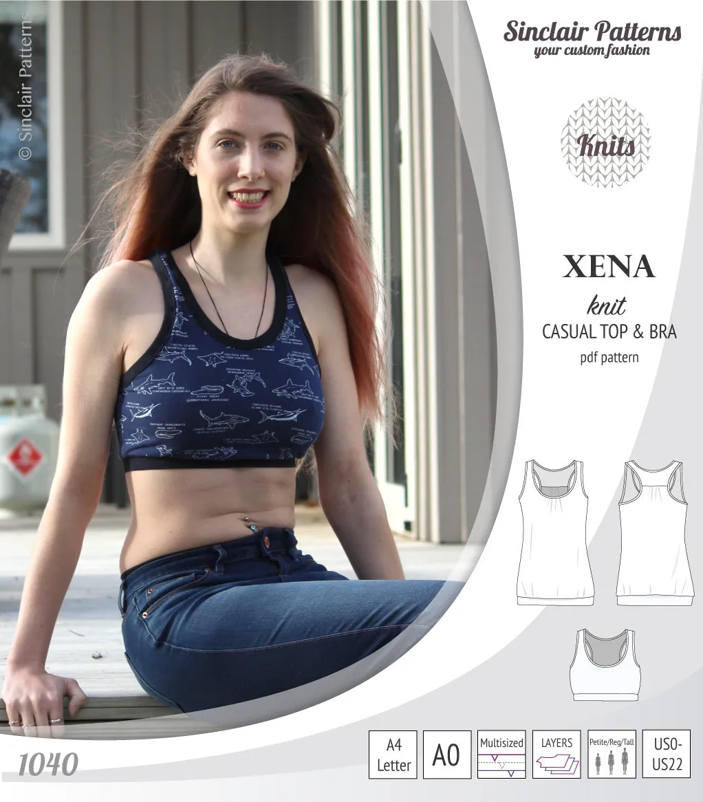 Xena casual racerback tank top with a built-in bra (PDF)