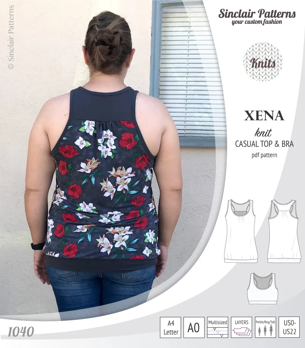 Xena casual racerback tank top with a built-in bra (PDF)