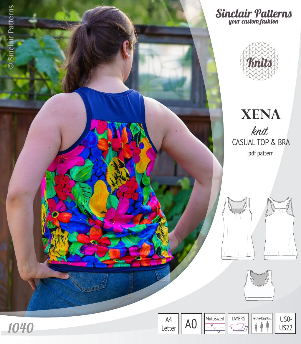 Xena casual racerback tank top with a built-in bra (PDF)