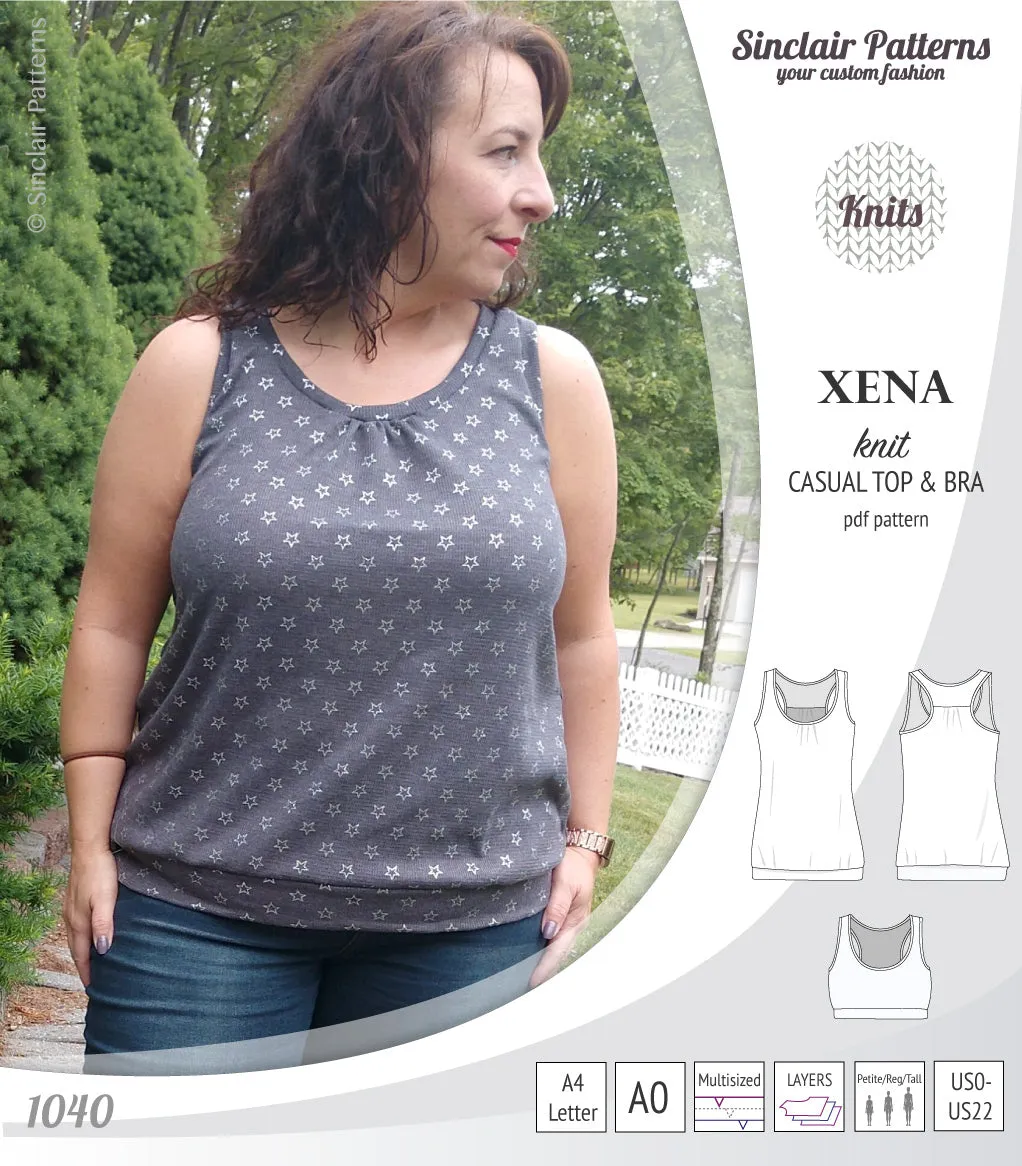 Xena casual racerback tank top with a built-in bra (PDF)