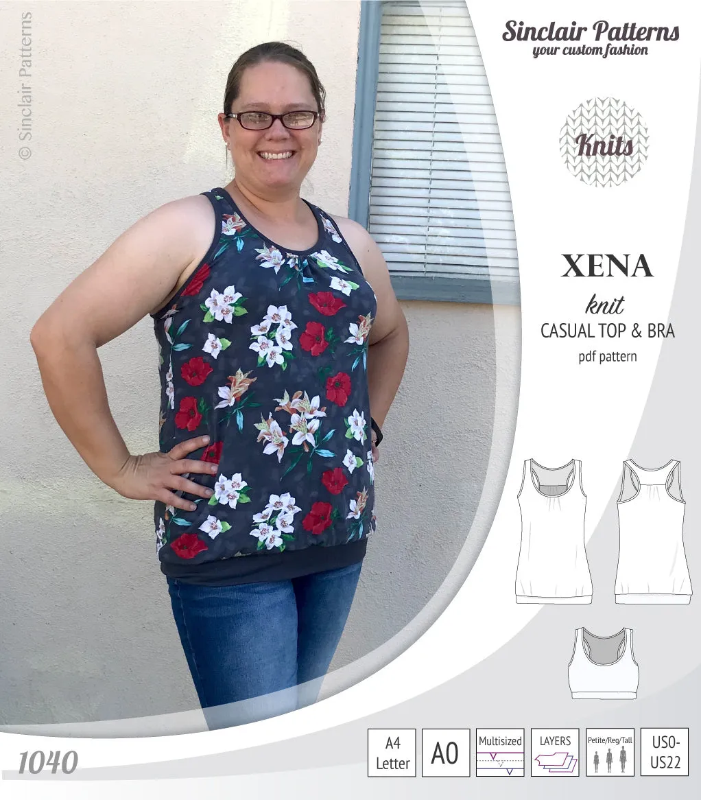 Xena casual racerback tank top with a built-in bra (PDF)