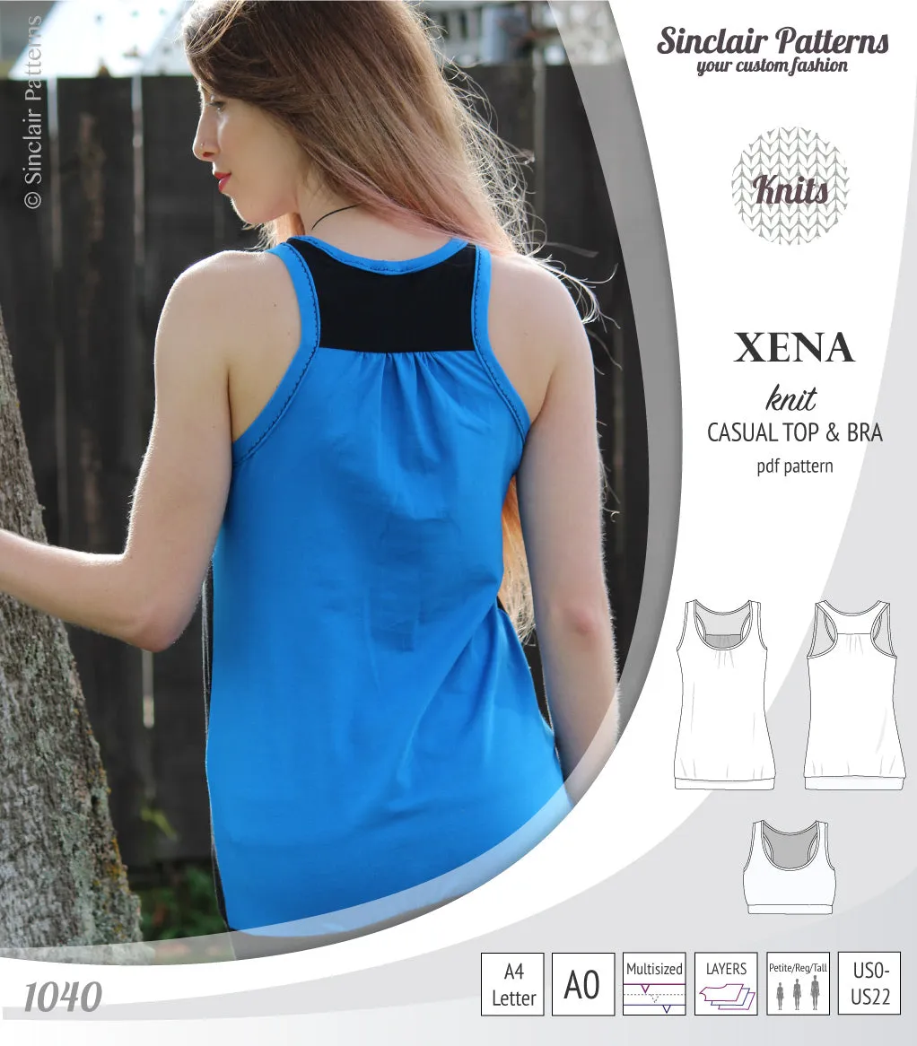 Xena casual racerback tank top with a built-in bra (PDF)