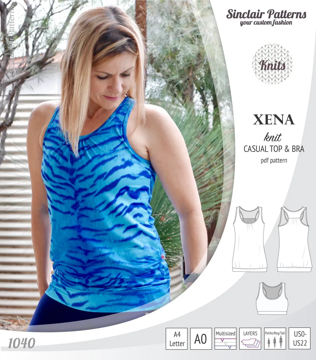 Xena casual racerback tank top with a built-in bra (PDF)