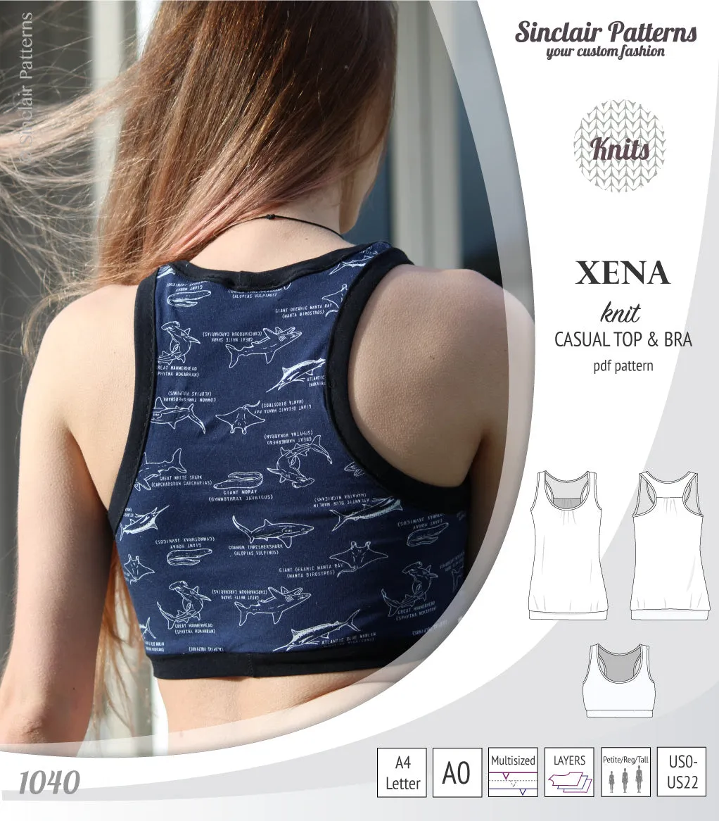 Xena casual racerback tank top with a built-in bra (PDF)