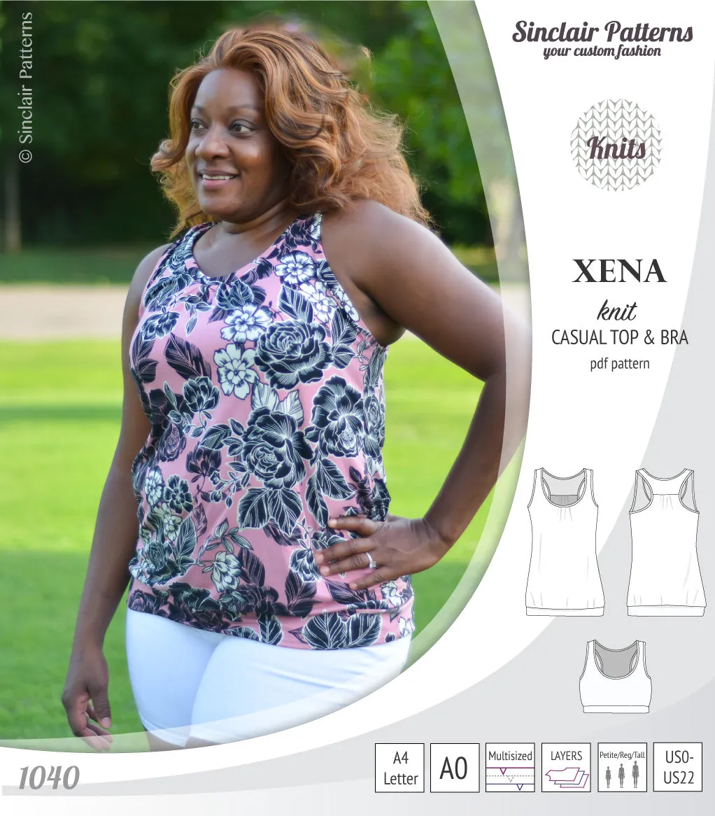Xena casual racerback tank top with a built-in bra (PDF)