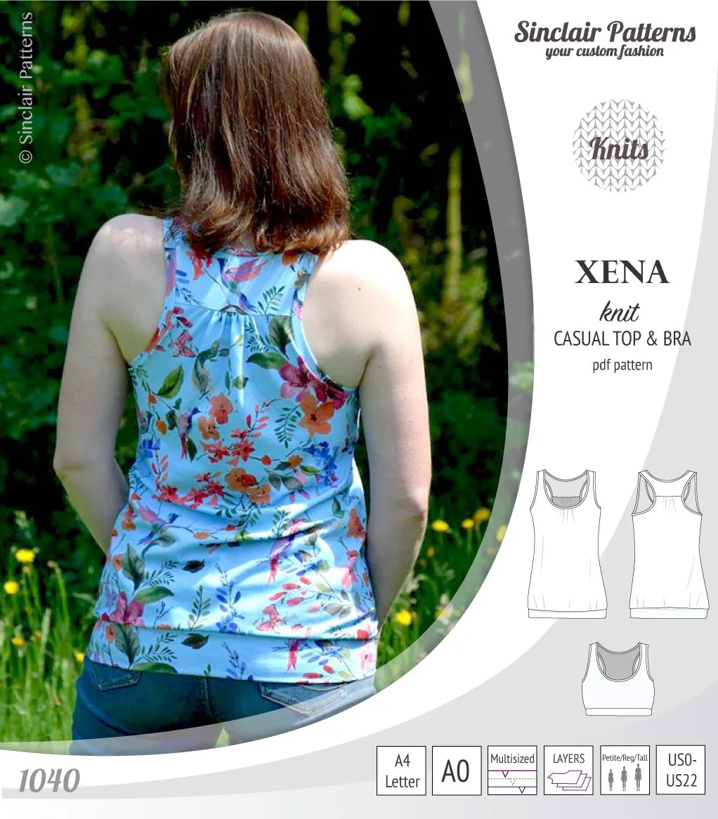 Xena casual racerback tank top with a built-in bra (PDF)